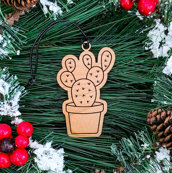 Wood Opuntia Cactus Decor Christmas Ornament Gift for Plant Lovers