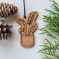 Potted hanging houseplant Christmas ornament - perfect gift for plant lovers. Handmade and wood engraved.