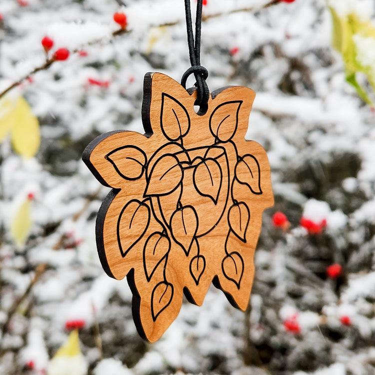 Potted hanging houseplant Christmas ornament - perfect gift for plant lovers. Handmade and wood engraved.